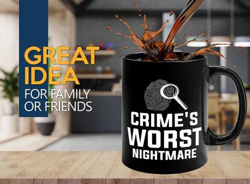 Vista 2 de Taza de café detective de 11 onzas, color negro, crimes peor pesadilla, oficial de policía, patrulla policial, detective, policía, policía, policía