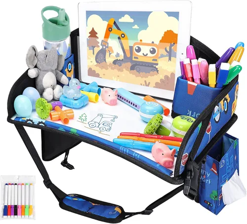 Vista 13 de 2 piezas Bandeja de viaje para niños, bandeja para asiento de coche para niños Viaje, Esenciales de viaje en carretera para niños con kit de dibujo