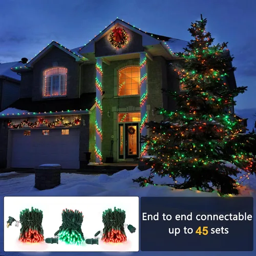 Vista 2 de Brizled Luces de Navidad rojas y verdes, 33 pies, 100 luces LED de 0.197 in, mini luces de Navidad de gran angular conectables, luz de árbol
