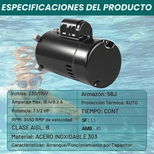 Vista 3 de UST1152 Motor de bomba de piscina de 1.5 HP compatible con Hayward Super Pump, Super II, bombas Northstar Jacuzzi Magnum de flujo máximo, motor