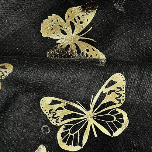 Vista 4 de Jubilantex Paneles de cortinas transparentes de mariposas negras y doradas de 52 pulgadas de ancho para dormitorio de niñas, elegantes cortinas