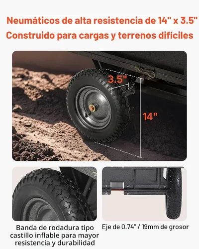 Vista 6 de VEVOR 10 pies cúbicos y 500 libras de remolque para ATV con función de descarga, remolque de utilidad para UTV de carga pesada, remolque de descarga