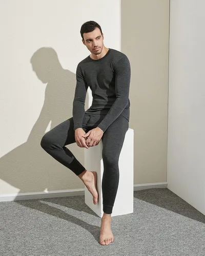 Vista 5 de LAPASA Conjunto de capa base de lana merino 100% para hombre, ropa interior térmica ligera de peso medio, ropa deportiva larga John Top Bottom