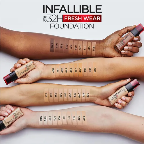 Vista 4 de L'Oreal Paris Maquillaje Infallible - Base ligera de maquillaje resistente hasta 32 horas, tono 390 Rosa Perla, 1 fl oz, el empaque puede variar