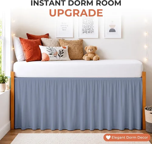 Vista 37 de Dorm Ruffle Twin XL 28" Drop Extra Long BedSkirt, Premium Brushed Microfiber Tailored Drop, Put On Elastic Long Dust Ruffle, Split Corner, Bedroom