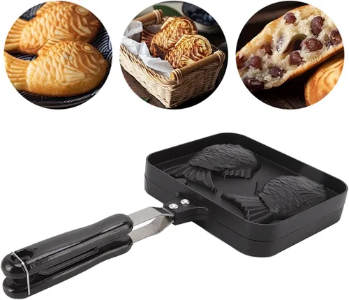 Vista 8 de Taiyaki Maker - Molde antiadherente para hacer pasteles calientes con forma de pez japonés, molde para waffle, molde doble para el hogar, bricolaje