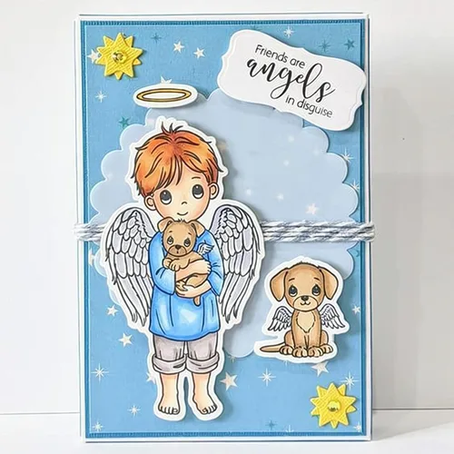 Vista 5 de Juego de sellos y troqueles transparentes de ángel para hacer tarjetas, plantillas de corte para álbumes de recortes, álbum de fotos, papel