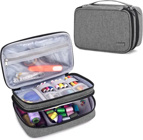 Vista 9 de Luxja Organizador de accesorios de costura, organizador de suministros de costura de doble capa para agujas, tijeras, cinta métrica, hilo y otras