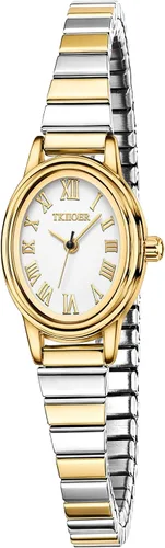 Vista 12 de Relojes pequeños de oro para mujer, reloj analógico de esfera fácil de leer, caja ovalada, banda de expansión de acero inoxidable, reloj impermeable