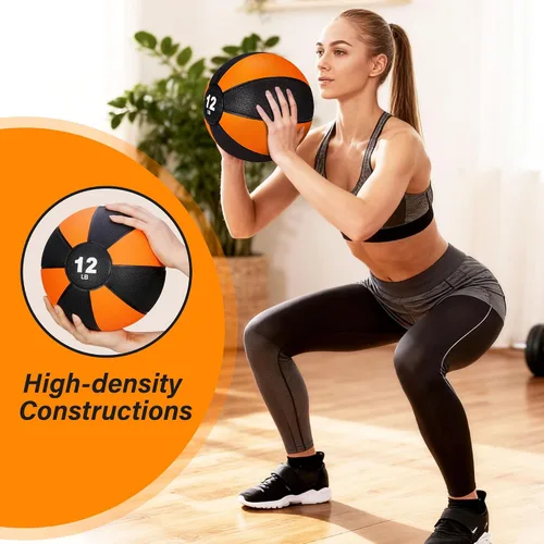 Vista 4 de Pelota medicinal Slam de 12 libras con peso y agarre texturizado de carcasa de goma para fuerza central, ejercicio, cardio, equilibrio y flexibilidad