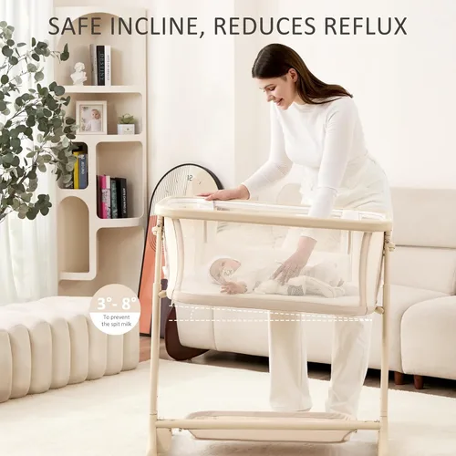 Vista 5 de ANGELBLISS Cuna eléctrica para bebé, cama mecedora automática, 6 alturas con colchón, sábana lavable, control remoto, 5 velocidades, 3
