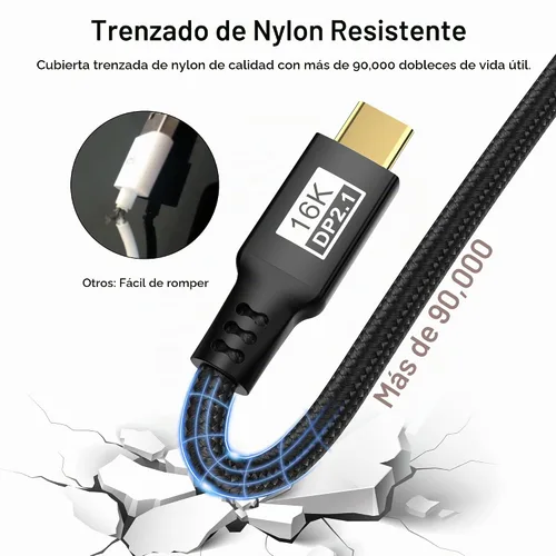 Vista 6 de Cable USB C a DisplayPort 2.1 de 80 Gbps con certificación VESA de 6.6 pies, bidireccional, 8K @240Hz, 4K @960Hz, USB C a DP 2.1 para iPhone 17