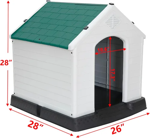 Vista 5 de ZENY Casa de plástico para perros – Perrera impermeable con rejillas de ventilación y suelo elevado para todo tipo de clima para interiores