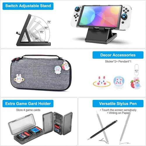 Vista 7 de Paquete de accesorios Switch OLED - innoAura - Paquete de interruptores 18 en 1 con funda para interruptor, funda de juego para interruptor