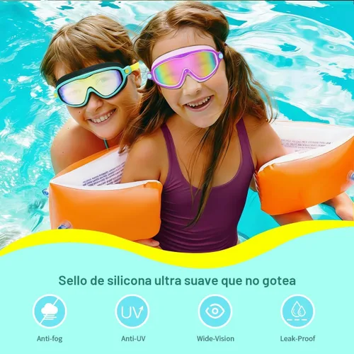 Vista 6 de Seago Paquete de 2 gafas de natación antivaho anti-UV de visión amplia para niños de 3 a 14 años