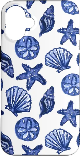 Vista 23 de Funda azul para iPhone 16, diseño de conchas marinas náuticas para nieta costera