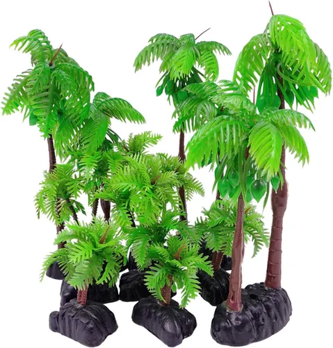 Vista 4 de M2cbridge Árbol de coco de plástico para acuario, plantas de coco, palmera para decoración de acuarios de peceras (9 piezas)