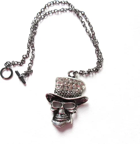 Vista 2 de Collar de calavera con sombrero y diamantes de imitación unisex