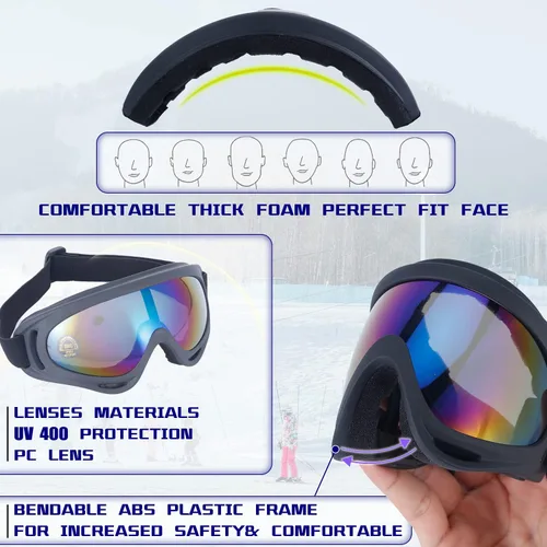 Vista 4 de Dizywiee Paquete de 2 gafas de esquí para niños, gafas de snowboard para adultos, jóvenes, adolescentes, niños y niñas, gafas de deportes de nieve