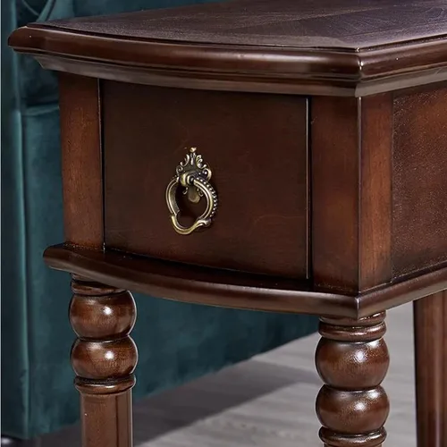 Vista 7 de Mesa auxiliar de sofá, mesa auxiliar de madera, mesa auxiliar estrecha con estante de almacenamiento abierto y cajón, mesa auxiliar rectangular