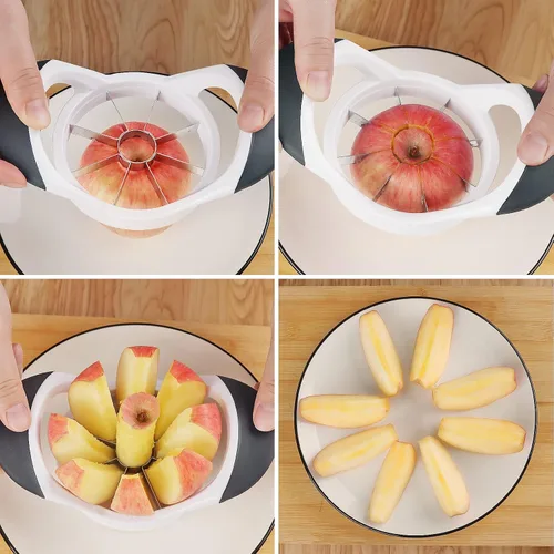 Vista 7 de Asdirne Juego de rebanador y descorazonador de manzana, cortador de manzana y cortador de frutas con cuchillas afiladas de acero inoxidable y asas