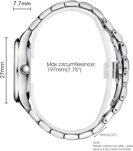 Vista 2 de BUREI Reloj de pulsera analógico de cuarzo para mujer con esfera plateada (negro) correa de reloj de acero inoxidable para mujer