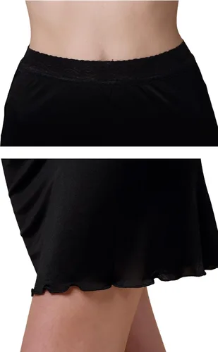 Vista 4 de Vestido corto de seda para mujer con ribete de encaje, cintura corta, anti adherencia, sin costuras, para debajo del vestido