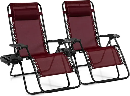 Vista 18 de Giantex Zero Gravity - Silla reclinable para patio al aire libre con portavasos y almohada extraíble, respaldo ajustable, silla de salón