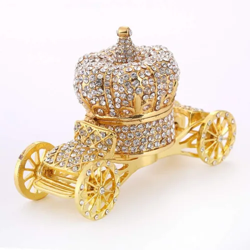 Vista 8 de EXCEART Joyero de decoración de calabaza, caja de joyería europea de calabaza con corona de carruaje, soporte de joyería de cristal con bisagras
