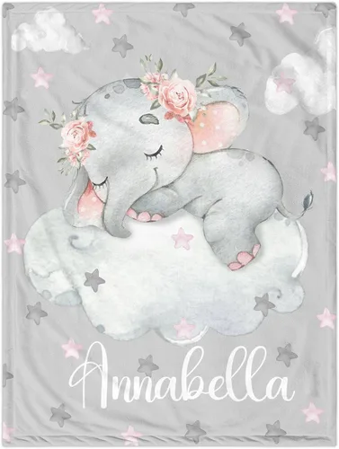 Vista 10 de J&SBGFT Manta de bebé niña personalizada, manta de recepción de elefante, regalo personalizado de artículos esenciales para recién nacidos, 30 x 40