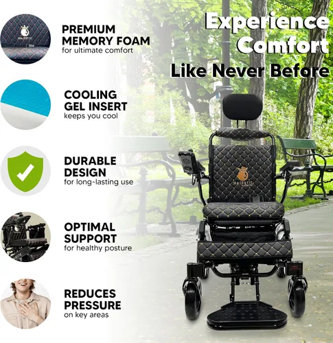 Vista 3 de Silla de ruedas motorizada eléctrica ligera para personas mayores y adultos, reclinación automática plegable de largo alcance con potente motor