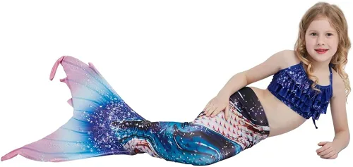Vista 5 de Conjunto de traje de baño con cola de sirena para niñas, traje de baño de princesa