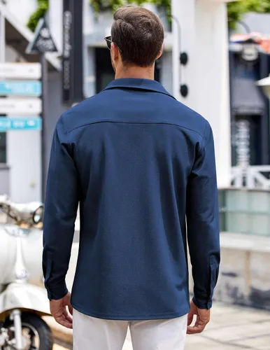 Vista 3 de COOFANDY Camisas casuales con botones para hombre de manga larga sin arrugas