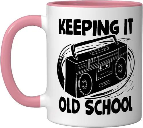 Vista 12 de Keeping It Old School 80s 90s Retro Cassette Radio Taza de cerámica, color negro y blanco