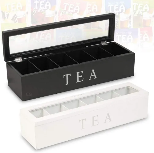 Vista 5 de AYNEFY Organizador de almacenamiento de caja de té, caja de almacenamiento de té con 5 ranuras, caja de almacenamiento de té, organizador de caja