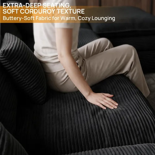Vista 4 de Cloud Couch Sectional, L Shaped Modular Sofa with Movable Ottoman Negro