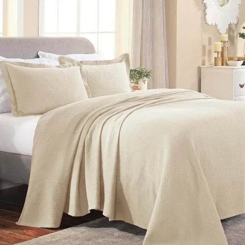 Vista 8 de Superior Juego de colcha de algodón con diseño de flor de lis, mantas cálidas, ropa de cama para todas las estaciones, decoración de dormitorio