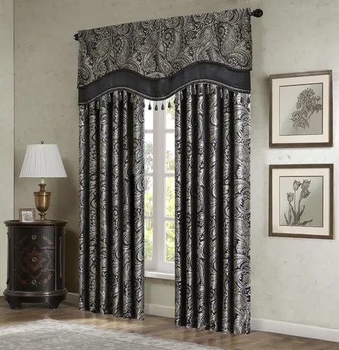 Vista 8 de Madison Park Cortina jacquard de paisley de seda sintética, con bolsillo para barra con forro de privacidad para sala de estar, cocina, dormitorio