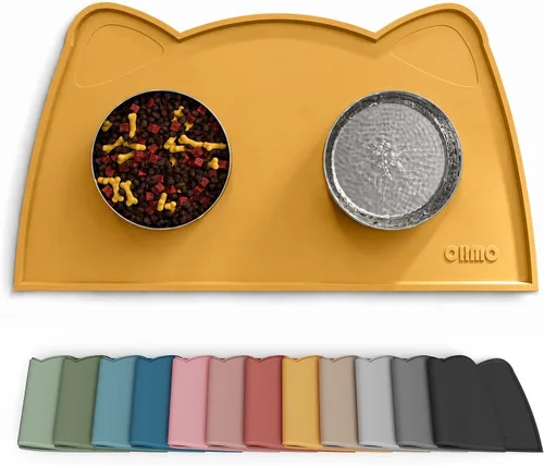 Vista 23 de OHMO - Tapete de silicona para comida para gatos, tapete de alimentación de mascotas para el piso, antideslizante e impermeable, bandeja para agua