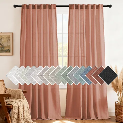 Vista 11 de H.VERSAILTEX Cortinas de lino natural de 63 pulgadas de largo para sala de estar, 2 paneles con trabillas traseras y bolsillo, texturizadas
