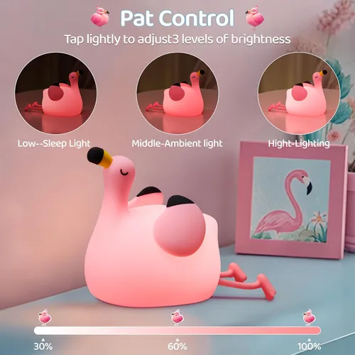 Vista 2 de FAMIDUO Luz Nocturna de Flamenco para Niños, Regalo Rosa de Flamenco, Lámpara de Animal de Silicona LED Apretujable, Luz Nocturna de Guardería