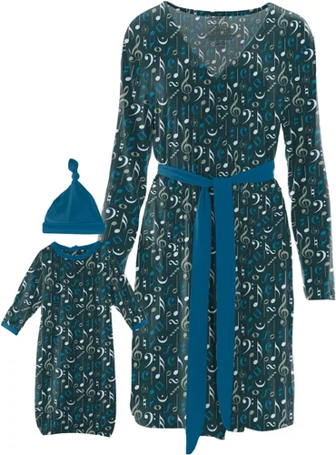 Vista 6 de KICKEE - Bata de descanso de longitud media con estampado para mujer, juego de bata con canasta, viscosa súper suave de bambú