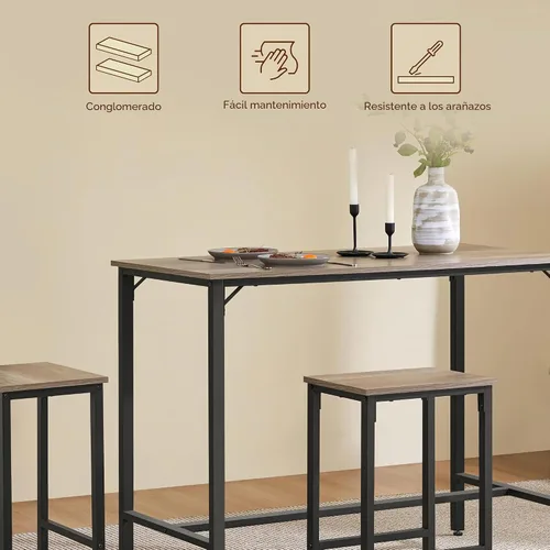 Vista 6 de Yaheetech Juego de mesa de comedor de 3 piezas, juego de mesa de pub industrial de 47.5 pulgadas, mesa de cocina de altura de mostrador