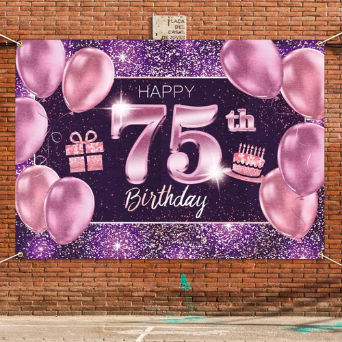 Vista 6 de pancarta grande rosa con texto en inglés “Happy Birthday