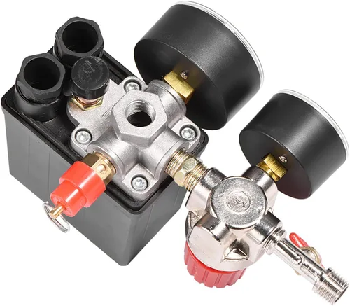 Vista 3 de Interruptor de presión del compresor de aire, válvula de control de presión de alto rendimiento de 95-125 PSI con medidores para reducción rápida