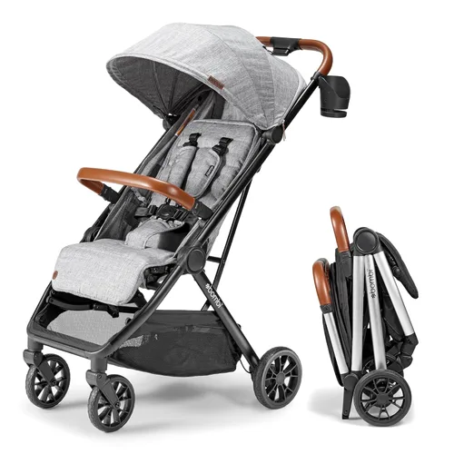 Vista 10 de Bombi Bēbee V2 Cochecito de Bebé Ligero - Cuero Vegano Premium, Plegado con Una Mano, Reclinación Infinita, Marco de Aluminio Grado Aeronáutico