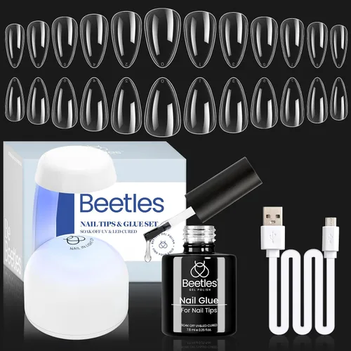 Vista 23 de Beetles - Kit de uñas de gel de almendra, 500 piezas, punta de gel de fácil extensión, forma de almendra corta, juego de extensión de pegamento