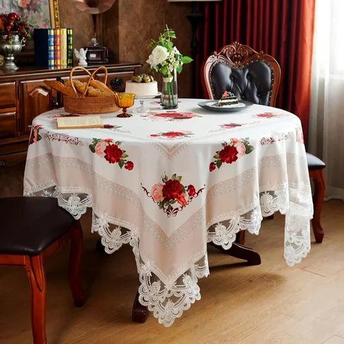 Vista 11 de SUTAVIA Mantel de Mesa Bordado con Encaje, Cubierta de Mesa Rectangular Estilo Granja, Mantel de Macramé Clásico Oblongo con Decoración Floral