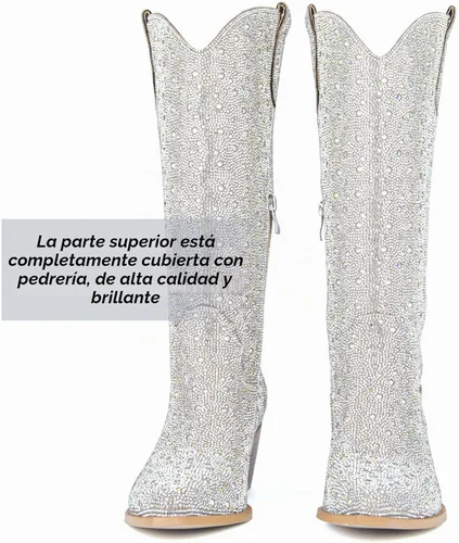 Vista 3 de SOVANYOU - Botas de cowboy con tachuelas para mujer, puntera en forma de almendra, tacón de bloque brillante, botas de vaquera con tachuelas