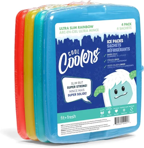 Vista 9 de Cool Coolers by Fit + Fresh, 4 Pack Slim Ice Packs, Space Saving Reusable Ice Packs for Lunch Boxes or Coolers